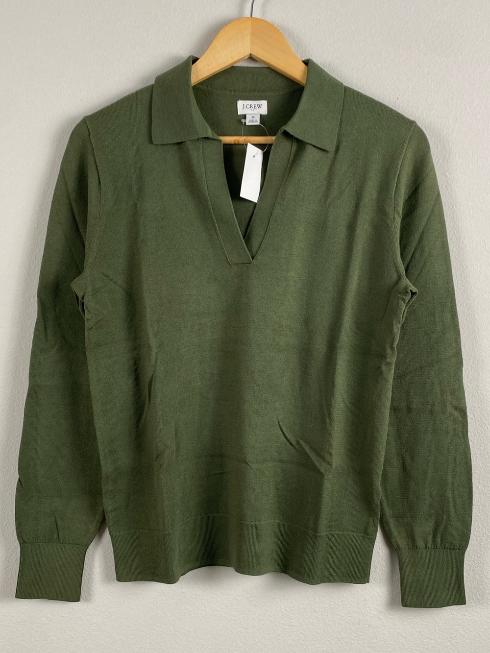 J. Crew Factory Cotton Long Sleeve Open Collar Sweater Polo | Distressed Fatigue
